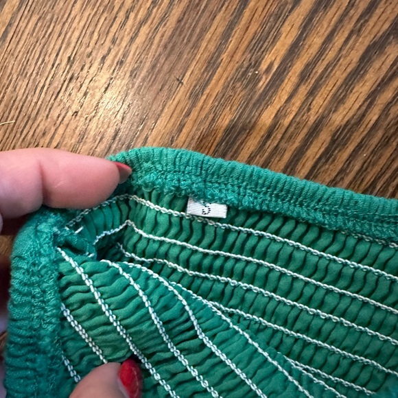 Green Smocked One Shoulder Cutout Sundress Flowy A-Line Beach Long Maxi Dress - Picture 3 of 5